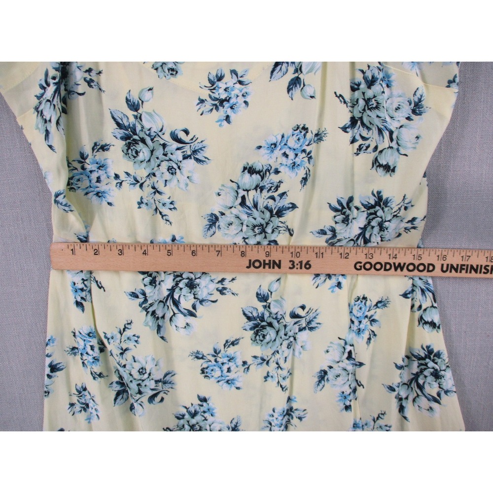 LOFT Yellow Blue Floral Ruffle Strap Midi Dress Size 10 Sweetheart Neck Slit - Picture 6 of 10